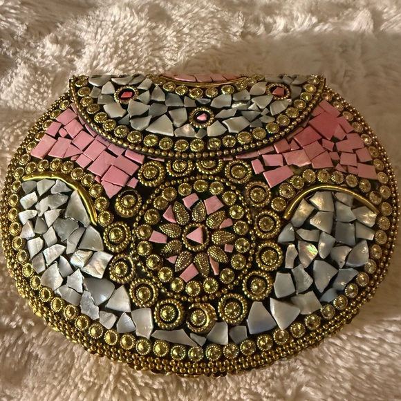 RAMLA Pink Beverly Hills Handmade Mosaic Moroccon Clutch Crossbody Bag $250 - Picture 4 of 12